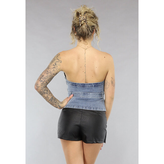 Asymmetrisches Denim-Top mit Schnallendetail