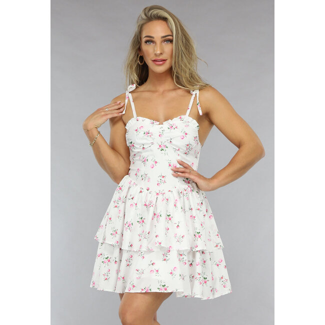 Weißes Lagenblumenkleid mit Schleifendetail