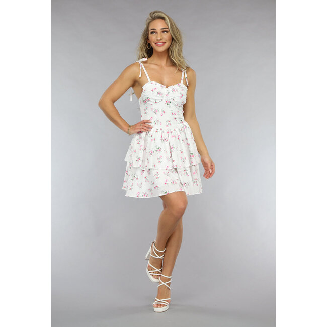Weißes Lagenblumenkleid mit Schleifendetail