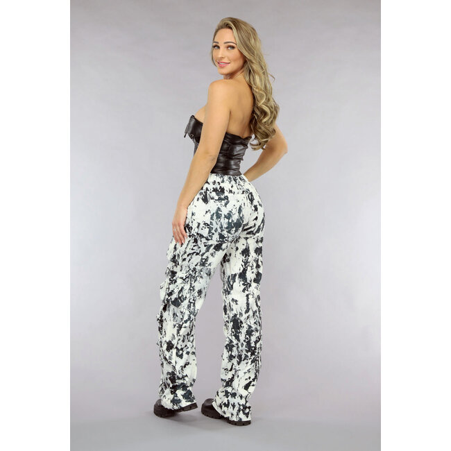 Tall Schwarz/Weiß Gepunktete Utility-Hose