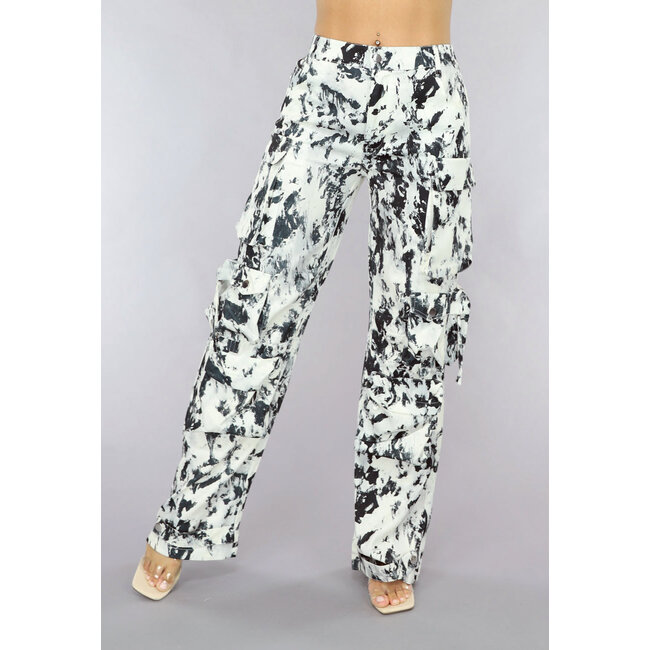 Tall Schwarz/Weiß Gepunktete Utility-Hose