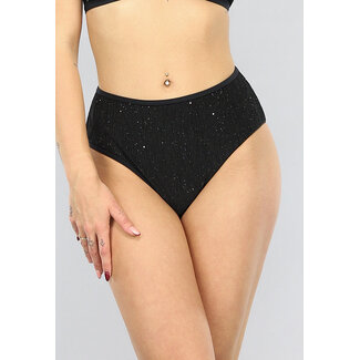 Schwarzer Glitzer-Bikini-Slip mit hoher Taille