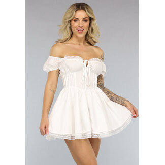 NEW2404 Weißes Kleid im Vintage-Look mit Korsett-Taille