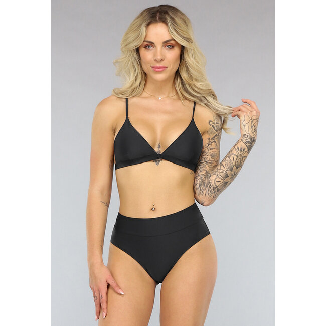 Schwarzer Bikini-Slip mit hoher Taille
