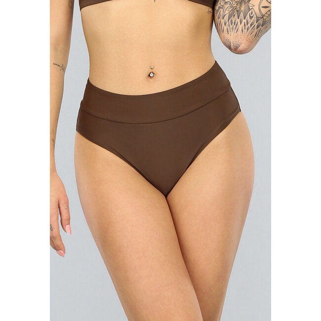 Brauner Bikini-Slip mit hoher Taille