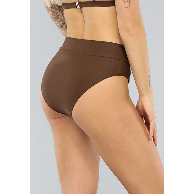 Brauner Bikini-Slip mit hoher Taille