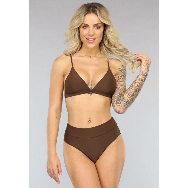 Brauner Bikini-Slip mit hoher Taille