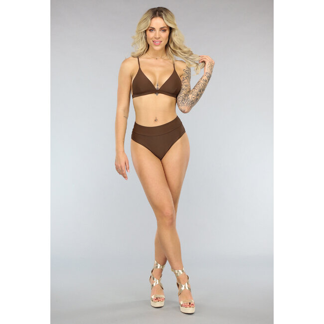 Brauner Bikini-Slip mit hoher Taille