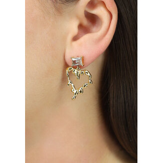 NEW1704 Goldtropfender Herz-Ohrring mit Diamant