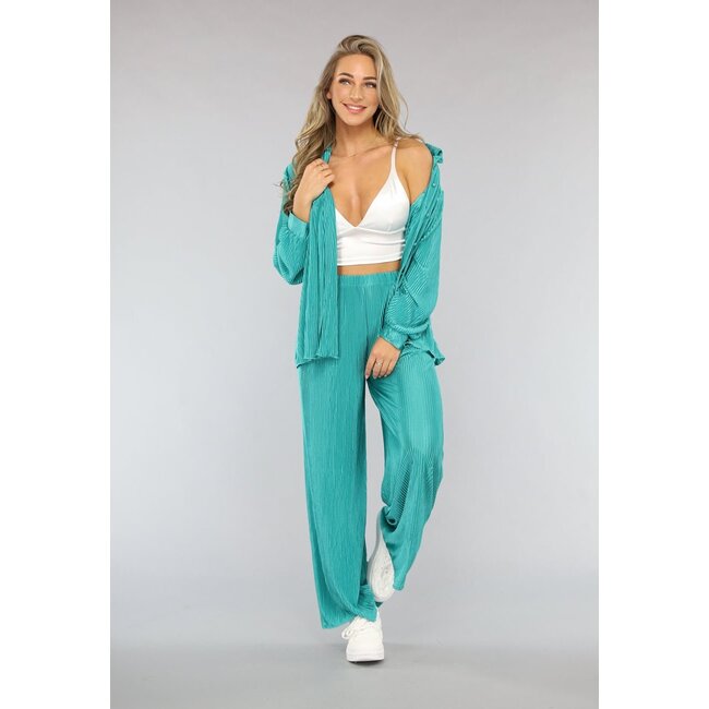 Glänzendes Plissee-Set in Meeresgrün