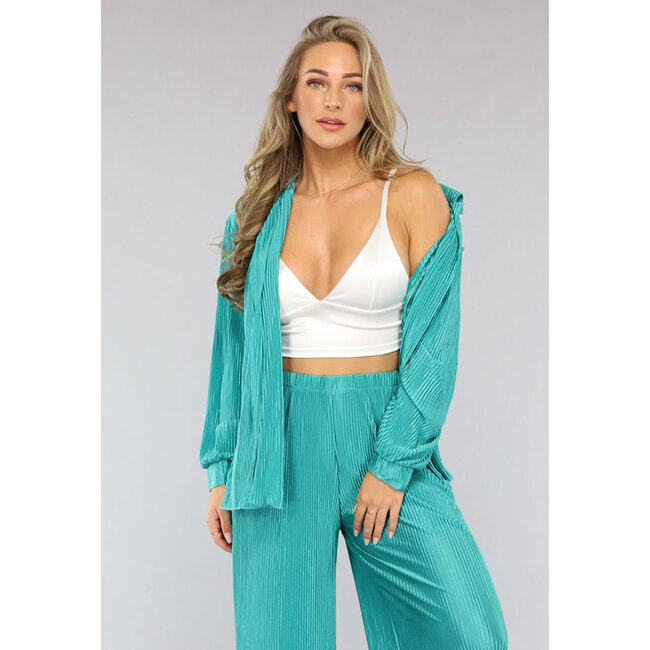 Glänzendes Plissee-Set in Meeresgrün