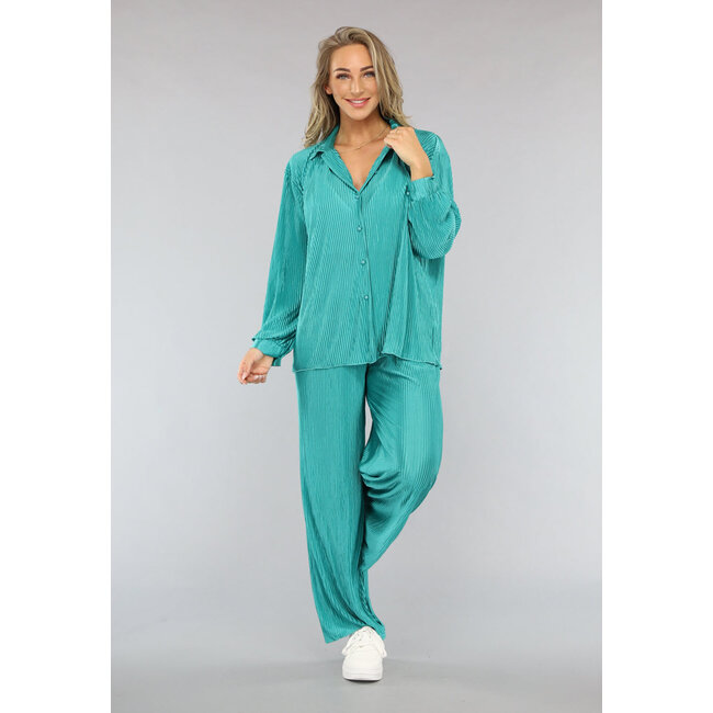 Glänzendes Plissee-Set in Meeresgrün