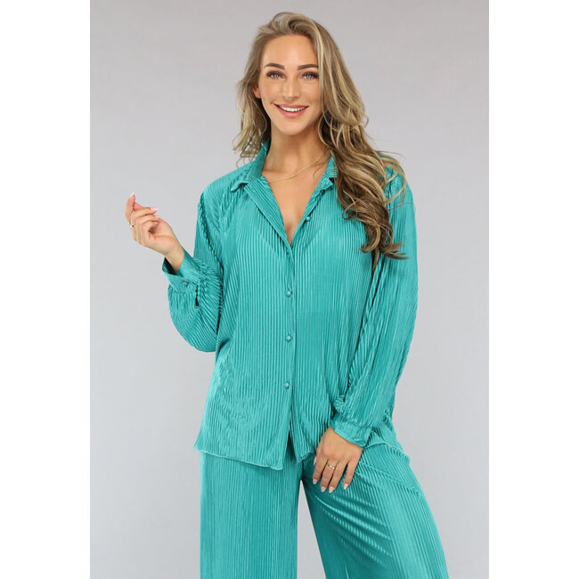Glänzendes Plissee-Set in Meeresgrün