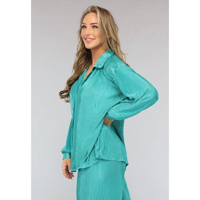 Glänzendes Plissee-Set in Meeresgrün