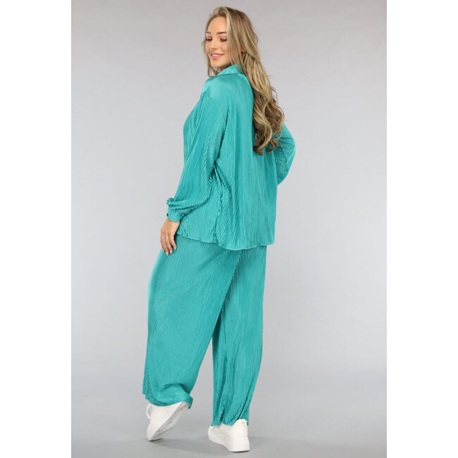 Glänzendes Plissee-Set in Meeresgrün