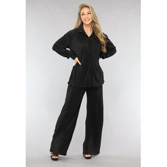 Schwarzes Plissé Co Ord Set