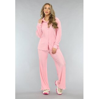 Zweiteiler aus fließender Rippe in Babyrosa