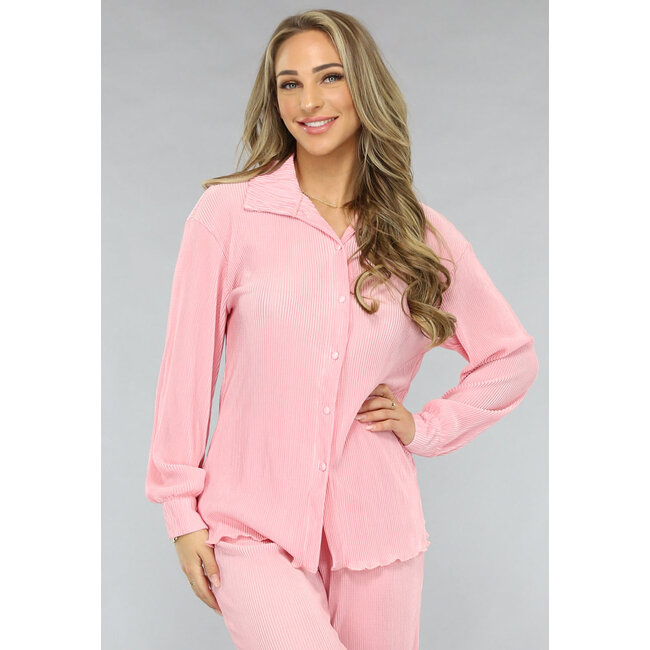 Zweiteiler aus fließender Rippe in Babyrosa