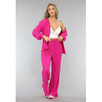 Fuchsia Plissé-Bluse mit Hose