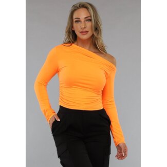 Orangefarbenes langärmeliges Top mit Plissee-Effekt