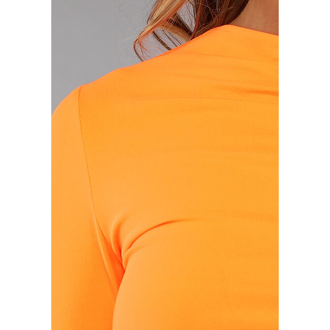 Orangefarbenes langärmeliges Top mit Plissee-Effekt