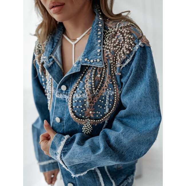 Blaue Denim-Jacke mit Western-Print