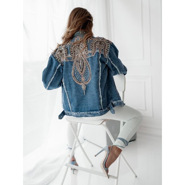 Blaue Denim-Jacke mit Western-Print