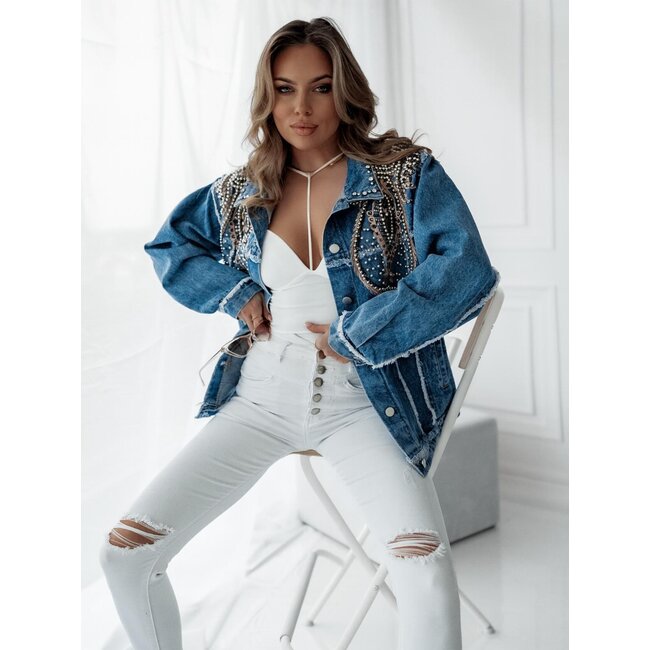 Blaue Denim-Jacke mit Western-Print
