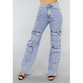NEW2404 Denim-Jeans mit hoher Taille und Cargo-Taschen