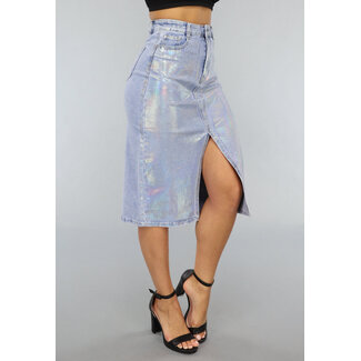 Redial Jeans Holographisch beschichteter Midi-Denim-Rock