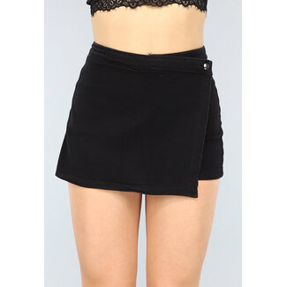 Schwarzer Fitted Denim Skort mit Revers