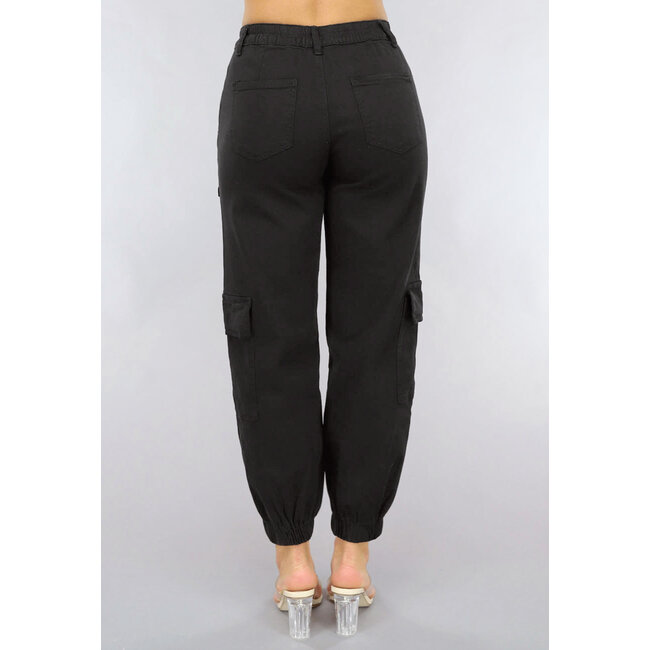 Schwarze Zimmermannshose mit Klappentaschen und Stretch