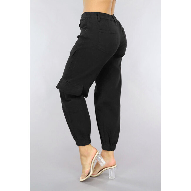 Schwarze Zimmermannshose mit Klappentaschen und Stretch