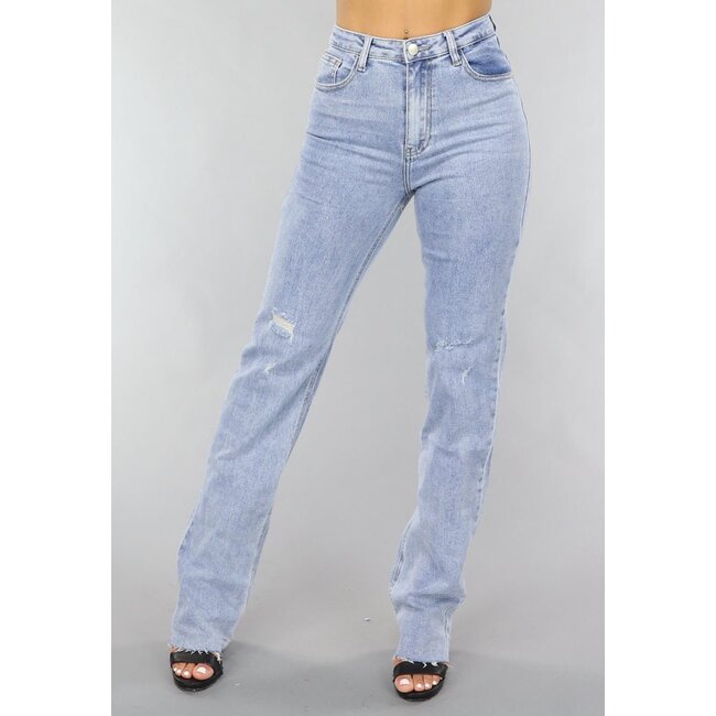 Blaue Tall Destroyed Straight Leg Jeans
