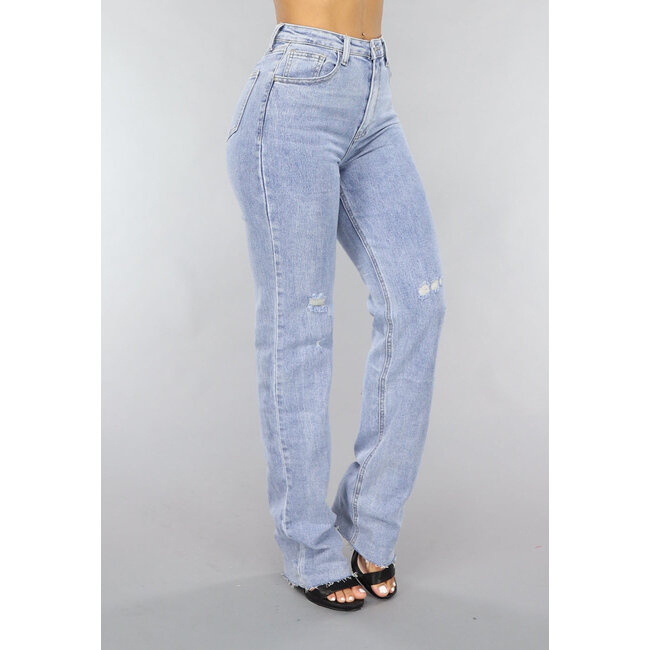 Blaue Tall Destroyed Straight Leg Jeans