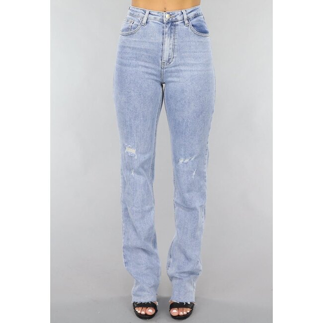 Blaue Tall Destroyed Straight Leg Jeans