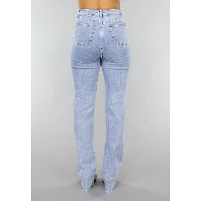 Blaue Destroyed Straight Leg Jeans