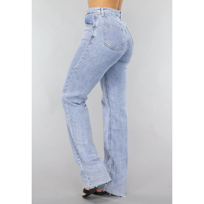 Blaue Destroyed Straight Leg Jeans