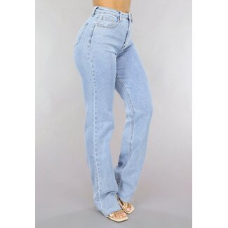 NEW0105 Lange Jeans mit geraden Beinen und Rüschen