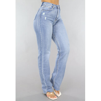 NEW1505 Blaue Straight Leg Stretch Jeans mit Rissen