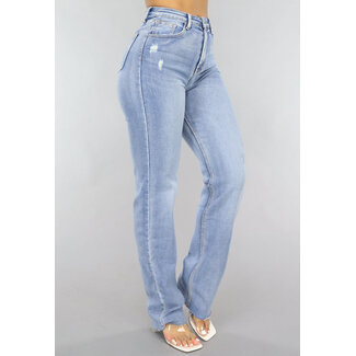 OP=OP.39.NL Blaue Straight Leg Stretch Jeans mit Rissen