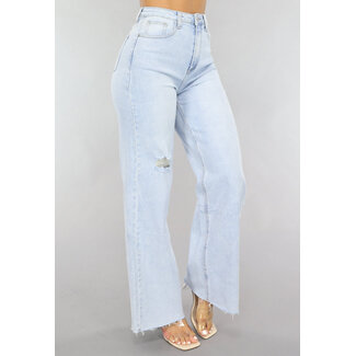 NEW1505 Hellblaue Wide Leg Jeans mit Riss