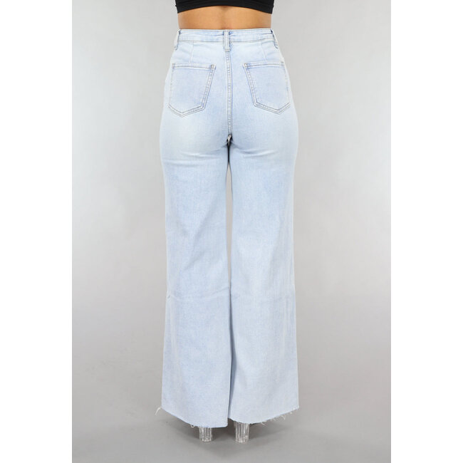 Hellblaue Wide Leg Jeans mit Riss