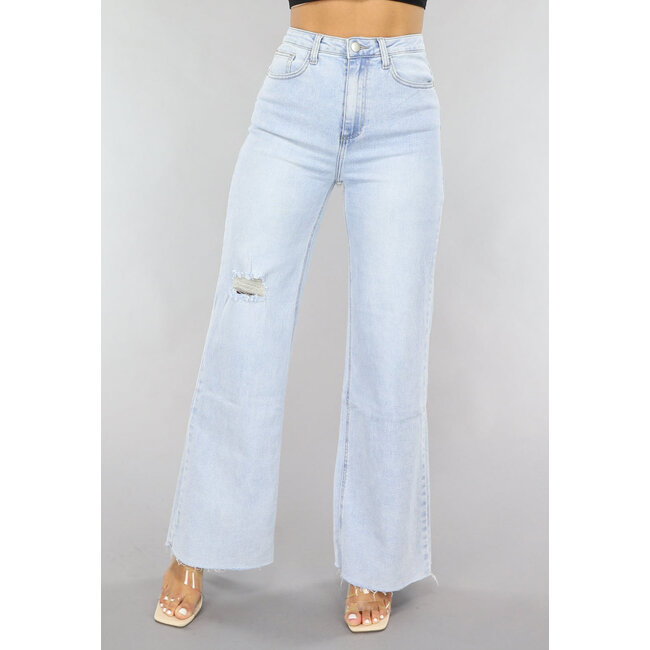 Hellblaue Wide Leg Jeans mit Riss