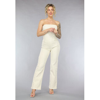 Redial Jeans Beigefarbener trägerloser Jumpsuit aus Denim