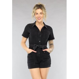 Redial Jeans Schwarzer Denim Playsuit mit Gürtel