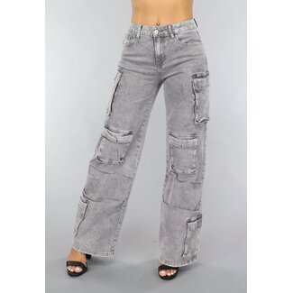 NEW1505 Graue Stretch-Cargo-Jeans