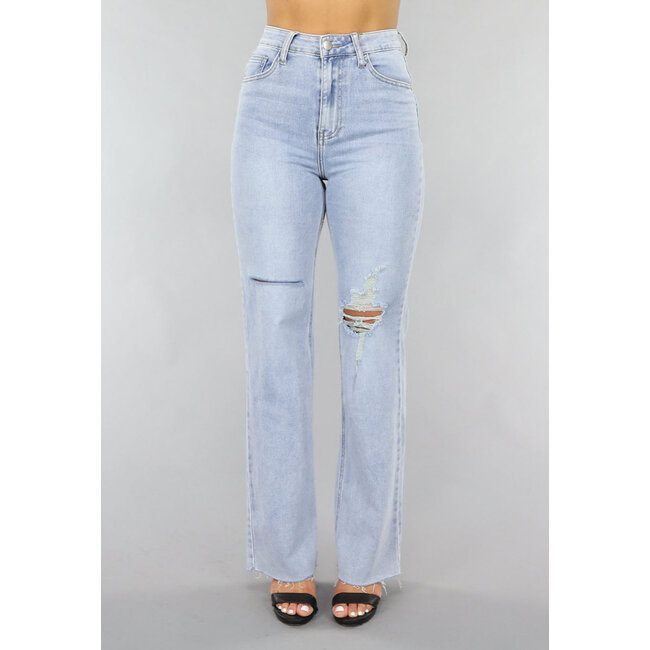 Hellblaue Denim-Jeans mit Knierissen