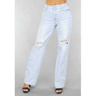 NEW1505 Hellblaue weite Jeans mit Knierissen