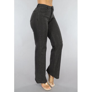 Redial Jeans Anthrazitfarbene Straight Leg Jeans mit Strasssteinen
